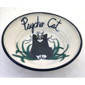 CAT BOWL-"Psycho Cat"-Hand Crafted-Pottery-Food or Water-6" Diameter